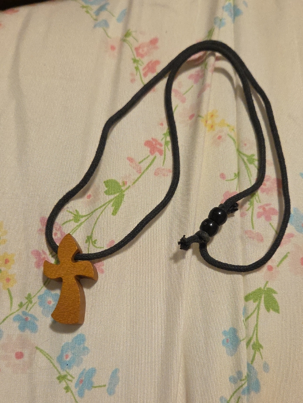 Wooden Cross Pendant Necklace - Black Cord